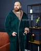 Халат мужской теплый махровый длинный с капюшоном двухцветный изумрудный шоколадный 5XL 4002О - СШ - изображение 2