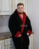 Халат мужской теплый махровый длинный с капюшоном двухцветный чорный бордовый XL 4002О - ЧБ - изображение 2