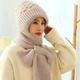 Зимова жіноча шапка-шарф CozyMuffe 2 в 1, бежева - зображення 4