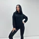 Утепленный женский батник худи с капюшоном на шнурке из трехнитки на флисе 50-52, Черный - изображение 2