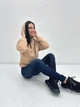Утепленный женский батник худи с капюшоном на шнурке из трехнитки на флисе 46-48, Бежевый - изображение 4