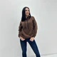 Утепленный женский батник худи с капюшоном на шнурке из трехнитки на флисе 46-48, Шоколадный - изображение 4