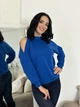 Теплая женская кофта с разрезами на плечах из ангоры свободного фасона 42-44, Электрик - изображение 3