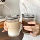 Склянка для напоїв із ребристого скла з кришкою та трубочкою Vintage на 400мл (прозора) - зображення 1