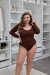 Боді утягуюче коригуюче жіноче з довгим рукавом 32739 L коричневе - изображение 1