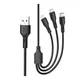Кабель для зарядки и передачи данных USB XO NB230 Rock Series 3-in-1 USB-A to Type-C/Lightning/micro USB 12w 2.4a 1м передача данных на скорости до 480Mbps Black - изображение 1