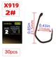 Рыболовные крючки Hirisi X919 30 шт. №2 высокоуглеродистая сталь покрытие PTFE микробородка с ушком - изображение 2