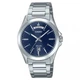 Мужские классические часы Casio MTP-1370D-2A2 серебристые с синим циферблатом - изображение 1