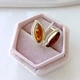 Серебряный комплект кольцо и серьги 925 пробы с янтарем формы маркиз 18,5 размер - изображение 6