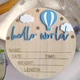Дерев'яна метрика для новонародженого Hello world повітряна куля 15см - изображение 1