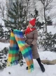 Женский теплый шарф Дред с бахромой Салатово-синяя клетка яркая кашемир 210х35 см 00843/55 - изображение 1