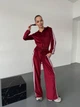 Жіночий велюровий костюм з капюшоном бордового кольору 36498 46/50 - зображення 3
