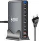 Зарядна станція багатопортова ILEPO 800W на 2 USB + 8 Type-C / мережевий мультизарядний пристрій Black (19022) - зображення 7