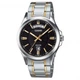 Мужские классические часы Casio MTP-1381G-1A серебристые с золотистым, чёрный циферблат - изображение 1