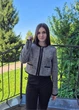 Жакет жіночий укорочений із заклепками на плечах H&M Коричневий з білим 15941 L (на укр 48) - зображення 4