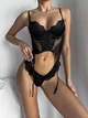 Корсет женский кружевной с цветочным узором и трусиками чёрный L 46/48 - изображение 3