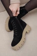 Женские зимние замшевые ботинки PARADIZE SHOES черного цвета с боковой молнией и шнуровкой на высокой подошве 36 размер (стелька 23 см) - изображение 6