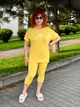 Трикотажный летний женский костюм больших размеров с принтом Желтый, 56/58 - изображение 1