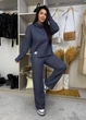 Жіночий костюм брючний oversize з люрексом туніка і прямими брюками Innoe 210366-5, р. 48/50 Темно-синій - зображення 3