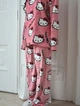 Мягкая плюшевая пижама Hello Kitty в персиковом цвете – теплый флисовый комплект унисекс с длинным рукавом для сна и дома с Хелло Китти Штаны+Кофта Xs-S Персиковый - изображение 2