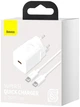 Зарядний пристрій Baseus Super Si Quick Charge 25W 3A з кабелем Type-C EU білий - зображення 2