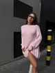 Вязаный свитер свободного кроя Оne size 42-48 Розовый 1010 - изображение 6