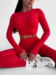 Спортивный женский костюм Hot с имитацией белья для фитнеса и йоги (рашгард + леггинсы) c двойным Push Up Однотонный XS-S Красный (JQ03S) - изображение 6