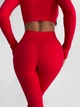 Спортивный женский костюм Hot с имитацией белья для фитнеса и йоги (рашгард + леггинсы) c двойным Push Up Однотонный XS-S Красный (JQ03S) - изображение 11