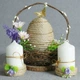Пасхальная композиция GALA DECOR с большим джутовым яйцом и свечами в деревяных ветках КЕ1512С - изображение 1