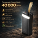 Внешний аккумулятор Power Bank WUW Y114 40000mAh черный, портативный павербанк 2 USB+Type-C для смартфона, планшета, наушников, универсальный аккумулятор с LED индикатором заряда - изображение 1