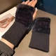 Женские митенки теплые рукавички без пальцев 1 пара, Черный - изображение 6
