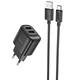 Зарядное устройство для телефона USB / Сетевой адаптер Hoco C141A Smart 2.1A (2USB-A) + кабель USB to Type-C (черный) - изображение 1