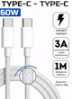 Кабель Type-С Type-С 60W 3A 1 м, быстрая зарядка, 480 Мбит/с, шнур шнурок для зарядки смартфона, планшета, ноутбука, белый UC60M - изображение 1