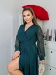 Вечернее праздничное женское платье миди больших размеров с запахом и гипюровыми рукавами Темно зеленый, 48/50 - изображение 3