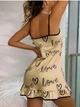 Пижама из стрейчного атласа с надписью LOVE и сердечками на бретелях Атлас S-M Желтый (8/42) - изображение 2