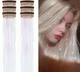Блестящие прозрачные светло-розовые голографические пряди light pink для волос на заколках клипсах Набор 6 штук блестящие декоративные нити голографик для прически 50 см - изображение 5