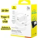 Зарядное Устройство Baseus Palm Fast Charger 20W (Type-C+USB) + кабель Type-C-Type-C 60W (1m) white - изображение 1