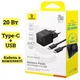 Зарядное Устройство Baseus Palm Fast Charger 20W (Type-C+USB) + Кабель Type-C-Type-C 60W (1m) black - изображение 1