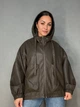 Куртка женская Dolly Villa 6396 из экокожи оверсайз с капюшоном большие размеры XL коричневая - изображение 5