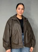 Куртка женская Dolly Villa 6396 из экокожи оверсайз с капюшоном большие размеры XL коричневая - изображение 7