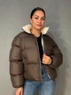 Куртка женская Fashion 3095 короткая пуффер воротник стойка коричневая - изображение 4