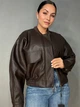 Куртка женская Lady Yep 10048 бомбер из экокожи оверсайз S коричневая - изображение 4