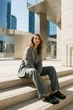 Жіноча кашемірова куртка в клітинку з поясом Seventeen XXL-3XL Сірий (2000000213972) - изображение 5