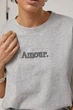Вільна однотонна футболка з вишитим написом Amour - сірий цвет, ONE SIZE - изображение 4