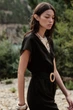 Довгий комбінезон з льону з поясом Zara 8570/389 S Чорний (08570389800S) - изображение 3
