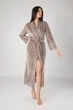 Халат женский велюровый длинный с кружевом бежевый L/XL - изображение 4