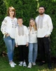 Лляні парні вишиванки для всієї сім'ї: чоловіча, жіноча, для дівчинки, для хлопчика білі з бежевим орнаментом S - зображення 10