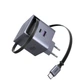 Мережевий зарядний пристрій Ugreen Nexode Pro X615 GaN 65 Вт 2xUSB-C + USB-A з висувним кабелем Type-C 0.69 м Сірий (65825) - зображення 1