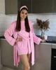 Жіночий велюровий комплект 5в1 колір барбі (халат + футболка + шорти + штани + б'юті пов'язочка) S/M 1003Б-А - зображення 2