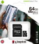 Карта памяти Kingston Canvas Plus 64 gb class 10 micro sd + адаптер - изображение 1